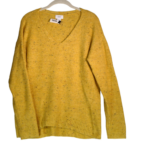 Old Navy Sweater Women Large Speckled Yellow V Neck Soft Fuzzy V Neck Pullover - Picture 1 of 7